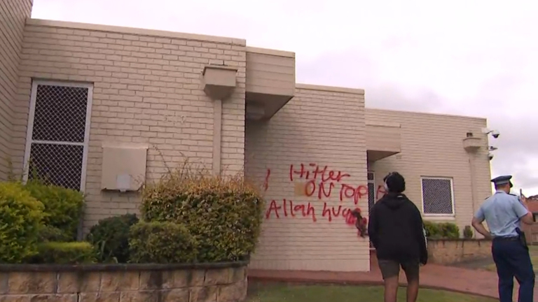 Nazi symbols graffiti on synagogue in Sydney south antisemitic attack NSW police investigation hate crime Australia